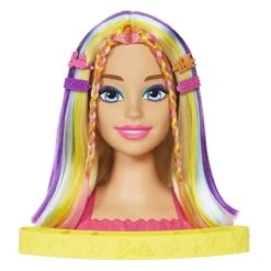 MATTEL Barbie Ultra Chevelure - Tête à Coiffer Blonde Mèches Arc-en-ciel